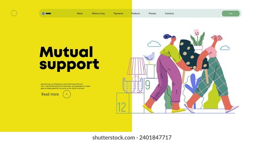 Mutual Support: Assistance with Moving -modern flat vector concept illustration of women collaboratively moving household items A metaphor of voluntary, collaborative exchanges of resource, services