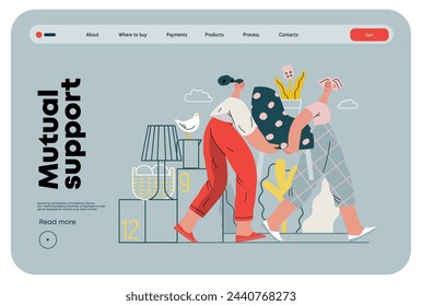 Mutual Support: Assistance with Moving -modern flat vector concept illustration of women collaboratively moving household items A metaphor of voluntary, collaborative exchanges of resource, services