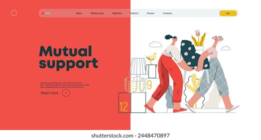 Mutual Support: Assistance with Moving -modern flat vector concept illustration of women collaboratively moving household items A metaphor of voluntary, collaborative exchanges of resource, services