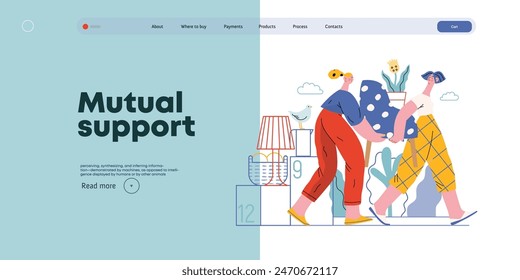 Mutual Support: Assistance with Moving -modern flat vector concept illustration of women collaboratively moving household items A metaphor of voluntary, collaborative exchanges of resource, services