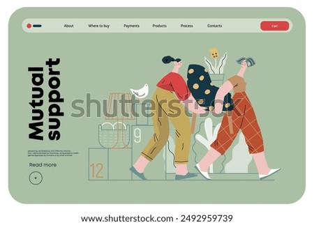 Mutual Support: Assistance with Moving -modern flat vector concept illustration of women collaboratively moving household items A metaphor of voluntary, collaborative exchanges of resource, services