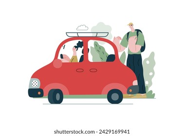 Mutual Support: Assistance in parking the car -modern flat vector concept illustration of man assisting woman with parallel parking A metaphor of voluntary collaborative exchanges of resource, service