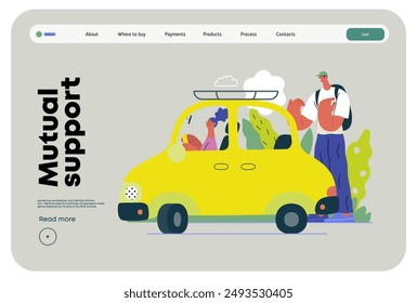 Mutual Support: Assistance in parking the car -modern flat vector concept illustration of man assisting woman with parallel parking A metaphor of voluntary collaborative exchanges of resource, service