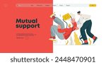 Mutual Support, Assisting Falling Person- modern flat vector concept illustration of man slipping, another supports him, preventing fall. Metaphor of voluntary, collaborative exchange of service