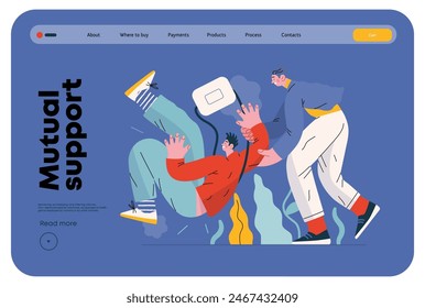 Mutual Support, Assisting Falling Person- modern flat vector concept illustration of man slipping, another supports him, preventing fall. Metaphor of voluntary, collaborative exchange of service