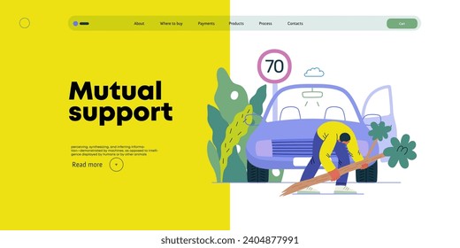 Apoyo mutuo: Eliminación de un obstáculo de la forma moderna de ilustrar el concepto de vector plano de un hombre que retira una rama caída de la carretera Una metáfora de intercambios voluntarios y colaborativos de servicios
