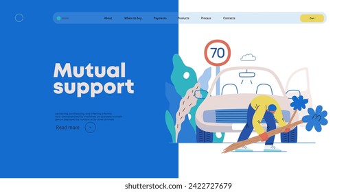 Apoyo mutuo: Eliminación de un obstáculo de la forma moderna de ilustrar el concepto de vector plano de un hombre que retira una rama caída de la carretera Una metáfora de intercambios voluntarios y colaborativos de servicios