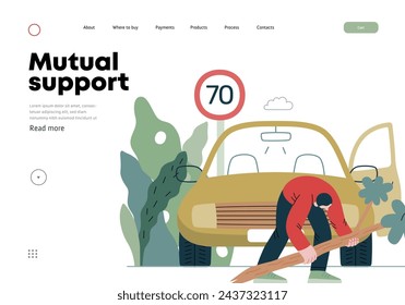 Mutual Support: Clearing an obstacle from the way -modern flat vector concept illustration of a man removing a fallen branch from the road A metaphor of voluntary, collaborative exchanges of services