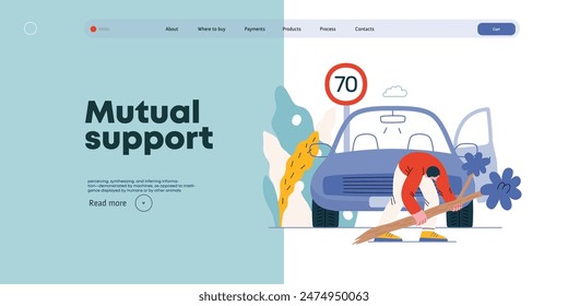 Mutual Support: Clearing an obstacle from the way -modern flat vector concept illustration of a man removing a fallen branch from the road A metaphor of voluntary, collaborative exchanges of services