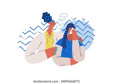 Mutual Support: Emotional aid and support -modern flat vector concept illustration of a woman comforting her friend in her sorrow A metaphor of voluntary, collaborative exchanges of resource, services