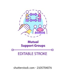 Mutual support groups concept icon. Mental health treatment abstract idea thin line illustration. Recovery model. Isolated outline drawing. Editable stroke. Roboto-Medium, Myriad Pro-Bold fonts used