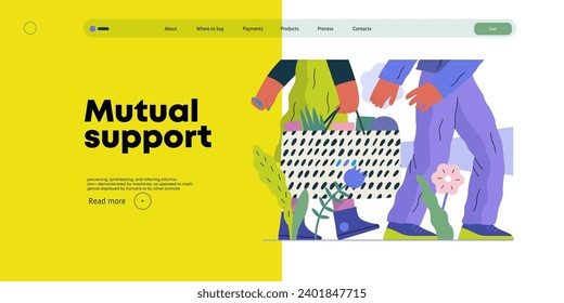 Mutual Support: Helping carry a heavy bag -modern flat vector concept illustration of a woman carrying shopping bag being assisted by man. Metaphor of voluntary, collaborative exchanges of services