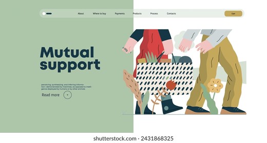 Mutual Support: Helping carry a heavy bag -modern flat vector concept illustration of a woman carrying shopping bag being assisted by man. Metaphor of voluntary, collaborative exchanges of services