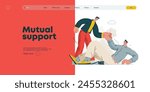 Mutual Support: Helping a fallen person get up -modern flat vector concept illustration of man assisting another man to stand up A metaphor of voluntary, collaborative exchanges of resource, services