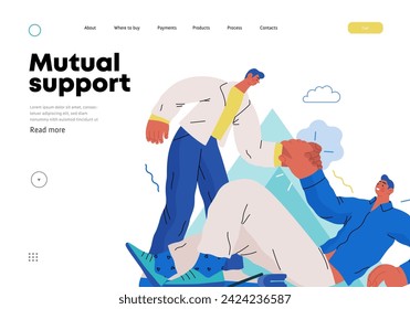 Mutual Support: Helping a fallen person get up -modern flat vector concept illustration of man assisting another man to stand up A metaphor of voluntary, collaborative exchanges of resource, services