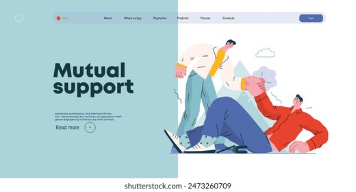 Mutual Support: Helping a fallen person get up -modern flat vector concept illustration of man assisting another man to stand up A metaphor of voluntary, collaborative exchanges of resource, services