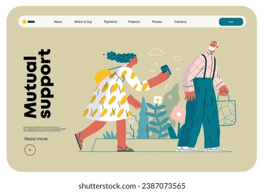 Mutual Support: Picking Up the Dropped Item -modern flat vector concept illustration of a woman who picked up a wallet lost by an elderly man Metaphor of voluntary, collaborative exchanges of services