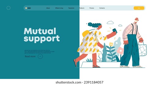 Mutual Support: Picking Up the Dropped Item -modern flat vector concept illustration of a woman who picked up a wallet lost by an elderly man Metaphor of voluntary, collaborative exchanges of services