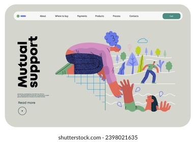 Mutual Support: Save a drowning person -modern flat vector concept illustration of woman reaching out to drowning woman A metaphor of voluntary, collaborative exchanges of resource, services