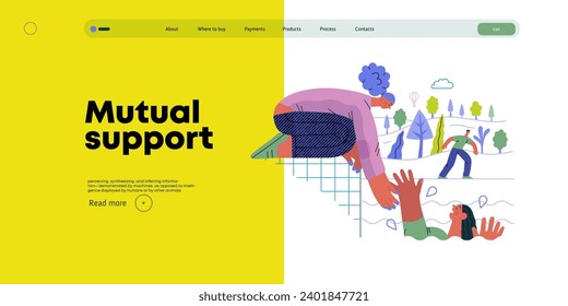 Mutual Support: Save a drowning person -modern flat vector concept illustration of woman reaching out to drowning woman A metaphor of voluntary, collaborative exchanges of resource, services