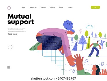 Mutual Support: Save a drowning person -modern flat vector concept illustration of woman reaching out to drowning woman A metaphor of voluntary, collaborative exchanges of resource, services