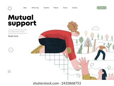 Mutual Support: Save a drowning person -modern flat vector concept illustration of woman reaching out to drowning woman A metaphor of voluntary, collaborative exchanges of resource, services
