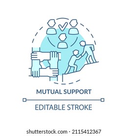 Mutual support turquoise concept icon. Happy employee abstract idea thin line illustration. Equal participation in project. Isolated outline drawing. Editable stroke. Arial, Myriad Pro-Bold fonts used