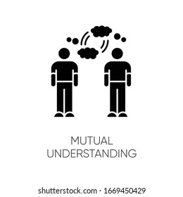 Mutual understanding black glyph icon. Psychological connection, interpersonal bond, friendship silhouette symbol on white space. Friends communication, empathy. Vector isolated illustration