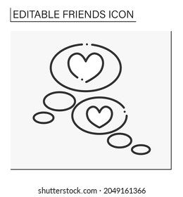 Mutual understanding line icon. Sympathy. Communication. Exchanging love and support. Soulmates. Hearts. Friends line icon. Isolated vector illustration.Editable stroke