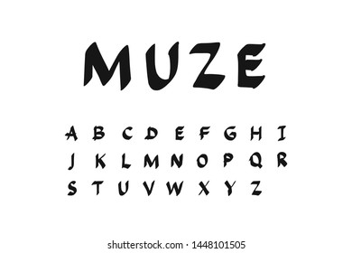 Muze hand drawn vector illustration font alphabet black on white background