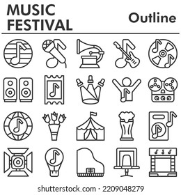 Muzic festival icons set - icon, illustration on white background, outline style