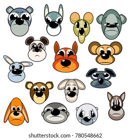 Muzzle Animal Set. Vector image of animals heads. Expressed offensive emotions.