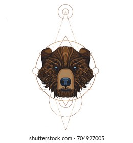 Muzzle bear illustration for creating sketches of tattoos, printing on clothes, design of posters and leaflets.