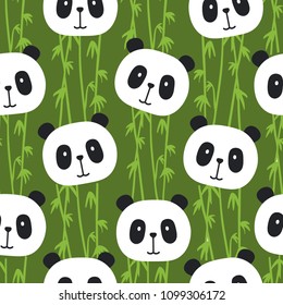 Muzzle of bears, bamboo, hand drawn backdrop. Colorful seamless pattern with muzzles of animals. Wallpaper, good for printing. Overlapping background vector. Design illustration