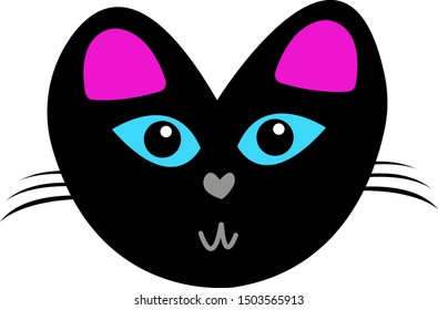 muzzle of a black cat with big blue eyes and a mustache and nose in the shape of the heart popular pet on a white background