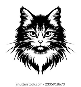 The muzzle of a black cat. Stylish vector drawing.  Black and white 