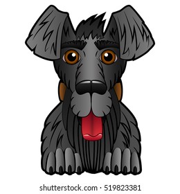Muzzle of a black dog. Cartoon character. Isolated object. Vector Image.