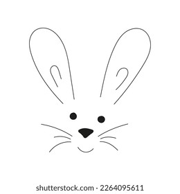 Muzzle bunny. Easter Line art Vecrot illustration. Outlines Black and white rabbit. Design for card cover and pages, for postcard, notebook, brochures, templates, banners, stories, coloring, decore.