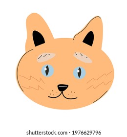 The muzzle of a cat with blue eyes illustration for children on the theme of animals.