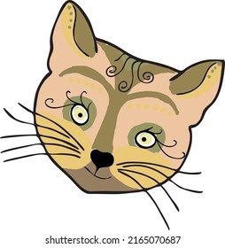 The muzzle of a cat in an ethnostile. Vector file for designs.