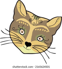 The muzzle of a cat in an ethnostile. Vector file for designs.