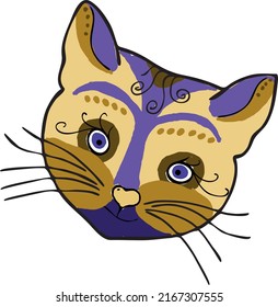 The muzzle of a cat in an ethnostile. A vector file is useful for creating designs.