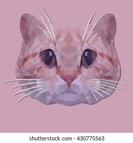 Muzzle of a cat on a lilac background. Work is executed in decorative graphic equipment.