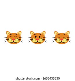 Muzzle of a cat with open and closed eyes isolated on white background. Stock vector illustration for decoration and design, postcards, fabrics, packaging, baby textiles, poster, banner, books