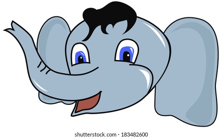 Muzzle cheerful elephant on a white background, simple vector illustration