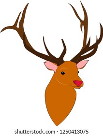 Muzzle of a Christmas deer with a red nose
