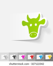 muzzle cow paper sticker with shadow. Vector illustration