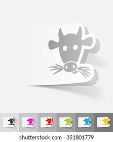 muzzle cow paper sticker with shadow. Vector illustration