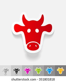 muzzle cow paper sticker with shadow. Vector illustration