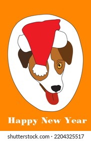 muzzle cute jack russell terrier in santa claus hat. Happy New Year